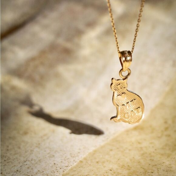14k Solid Gold Cat Charm | Dainty Cat Pendant | Fine Jewelry by Tehrani Jewelry - Picture 3 of 5